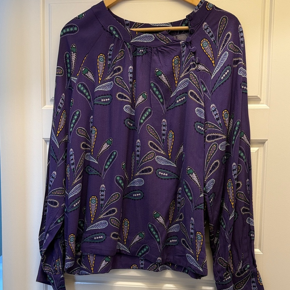 LOFT Purple and Green Patterned Blouse